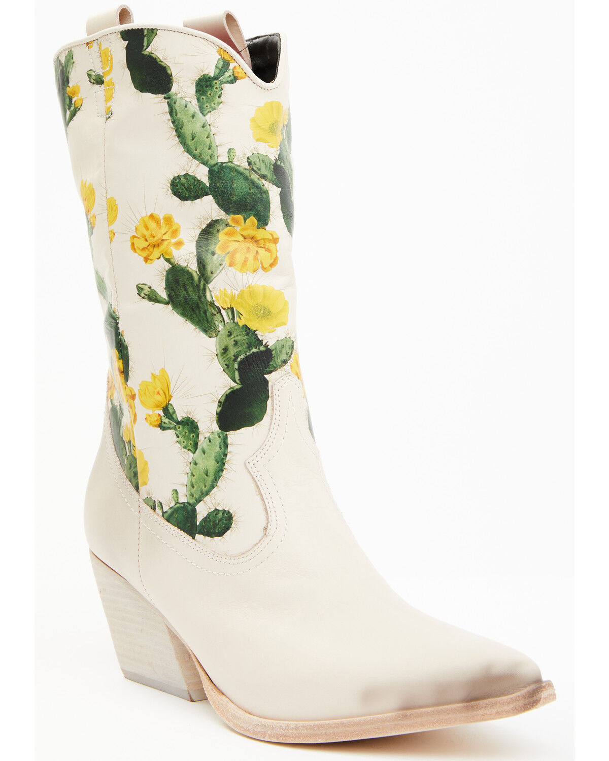 Image #1 - Golo Shoes Women's Cactus Graphic Western Boot - Round Toe, Off White, hi-res