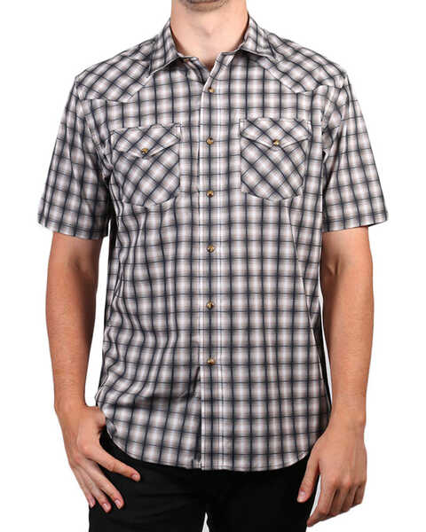 Pendleton Men's Ombre Plaid Print Short Sleeve Snap Western Shirt , Grey, hi-res