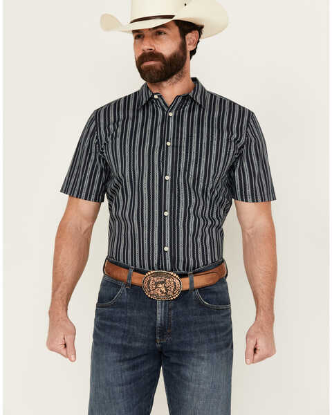 Gibson Trading Co Men's Scratch Stripe Short Sleeve Button-Down Western Shirt , Navy, hi-res