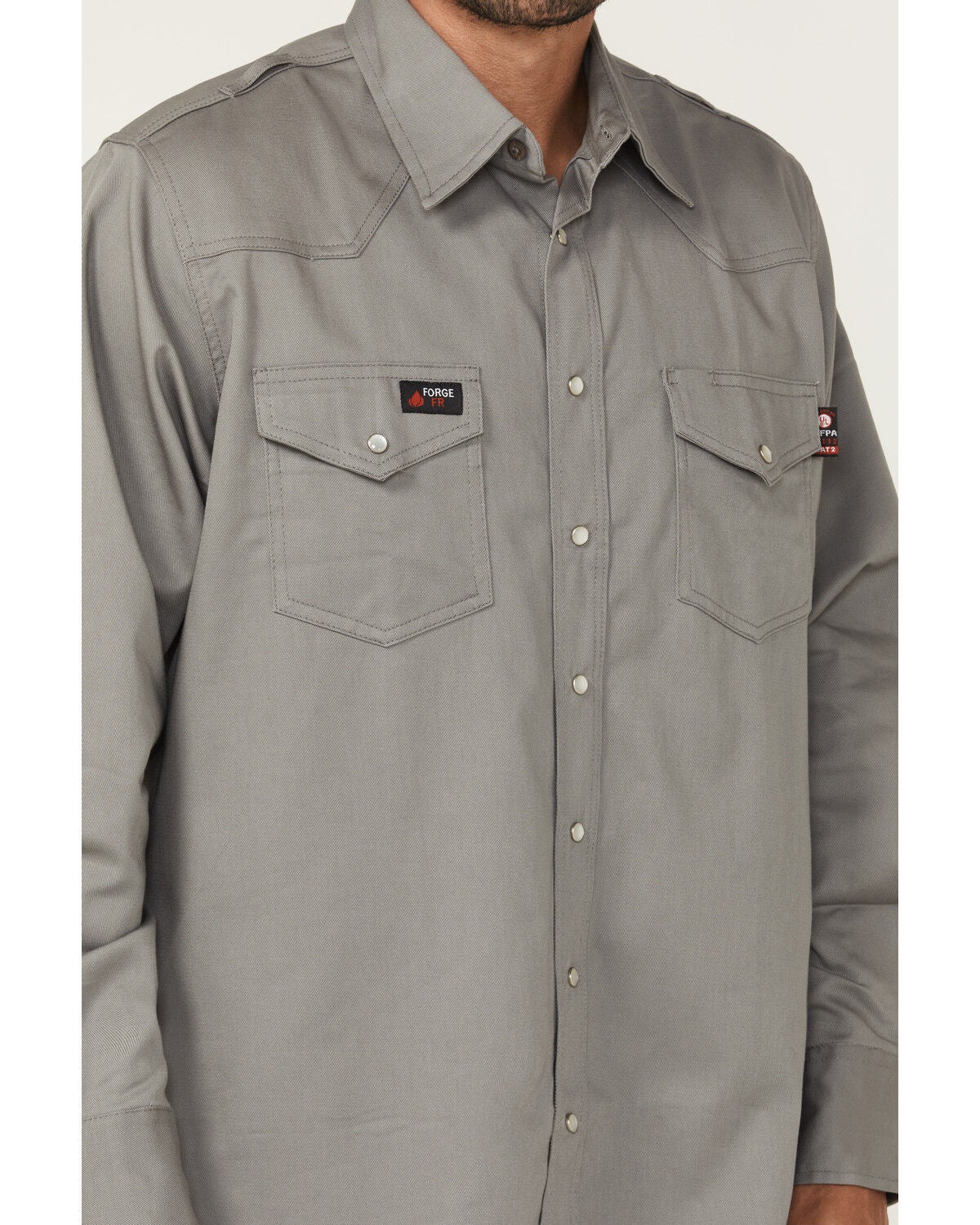 Image #3 - Forge Workwear Men's FR Solid Long Sleeve Snap Work Shirt, Light Grey, hi-res