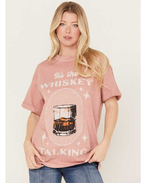 Girl Dangerous Women's It's The Whiskey Talking Relaxed Short Sleeve Graphic Tee, Pink, hi-res