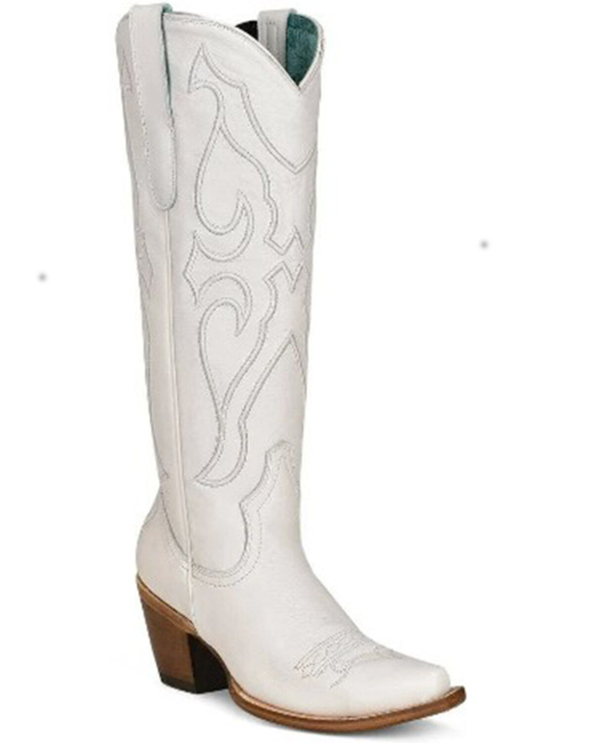 Image #1 - Corral Women's Matching Stitch Pattern & Inlay Tall Western Boots - Snip Toe, White, hi-res