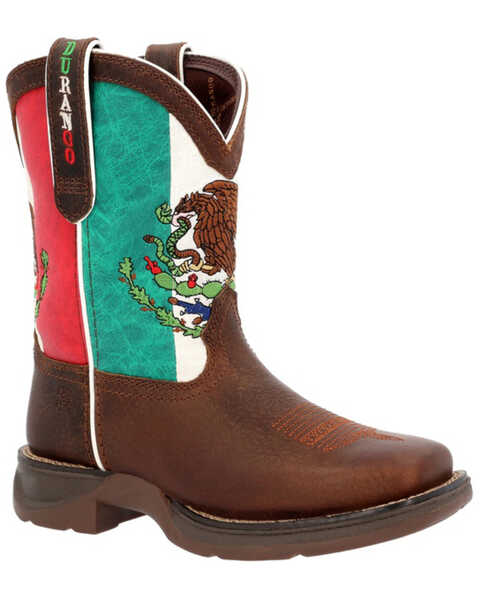 Durango Boys' Lil' Rebel Mexican Flag Western Boots - Broad Square Toe , Brown, hi-res