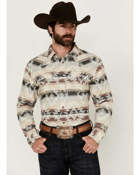 Cody James Men's Sway Southwestern Striped Long Sleeve Snap Western Shirt , Cream, hi-res