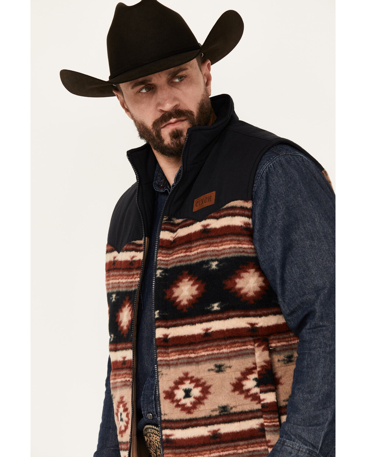 Image #2 - Cinch Men's Reversible Southwestern Print Quilted Vest, Khaki, hi-res