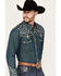 Image #2 - Scully Men's Denim Scroll Embroidered Long Sleeve Pearl Snap Western Shirt , Navy, hi-res