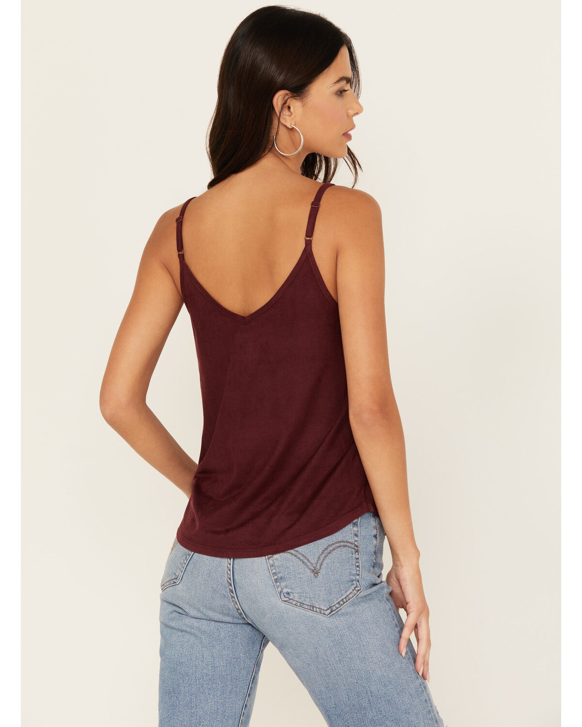 Image #4 - Shyanne Women's Crochet Lace Faux Suede Cami Top, Maroon, hi-res