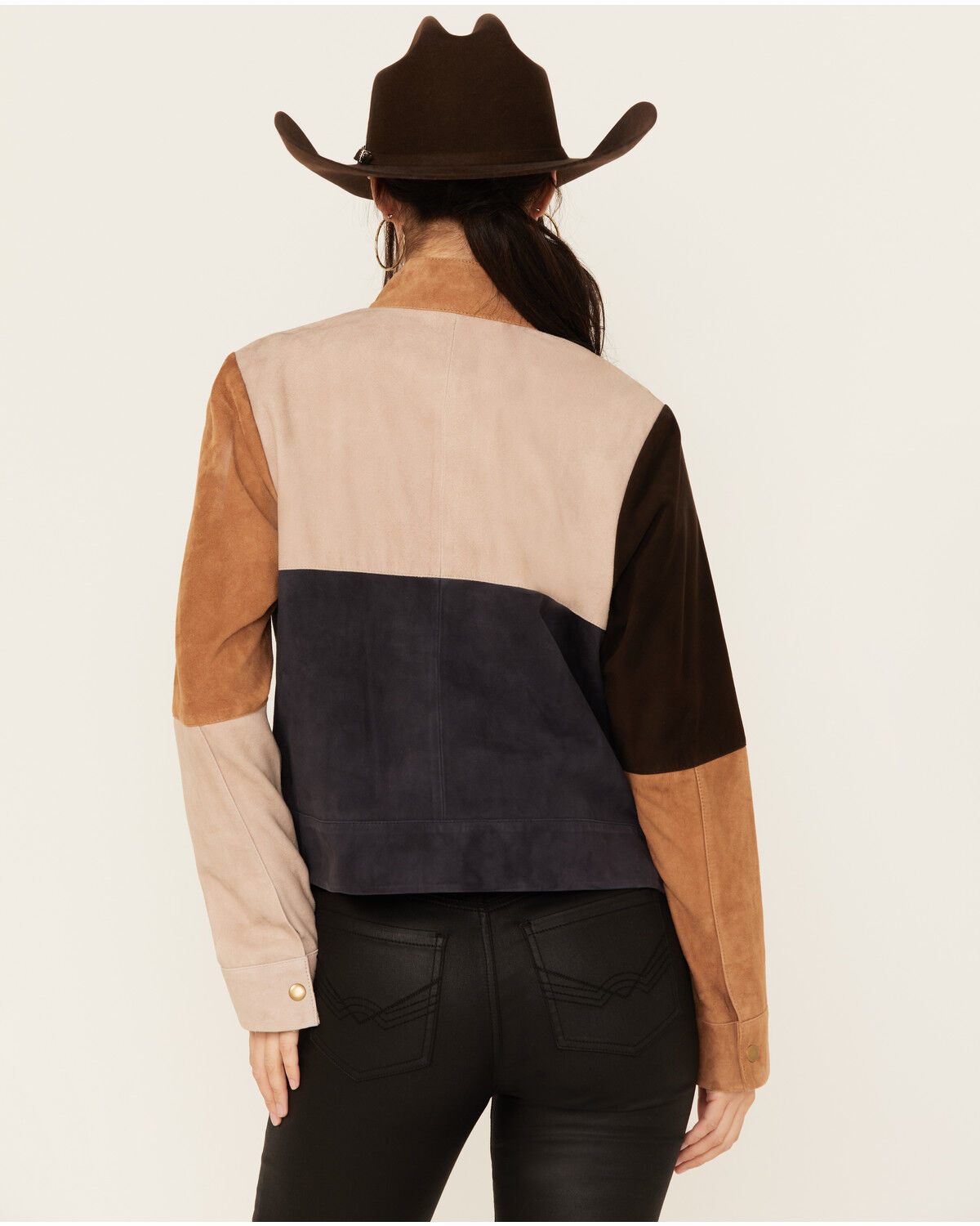 Image #4 - Cleo + Wolf Women's Carter Colorblock Suede Zip-Up Jacket, Bark, hi-res