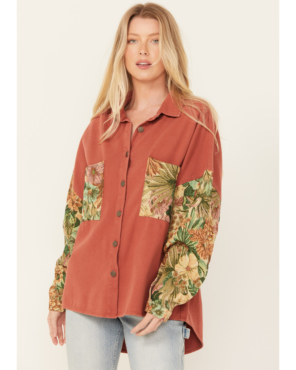 Image #1 - POL Women's Tapestry Shacket, Rust Copper, hi-res