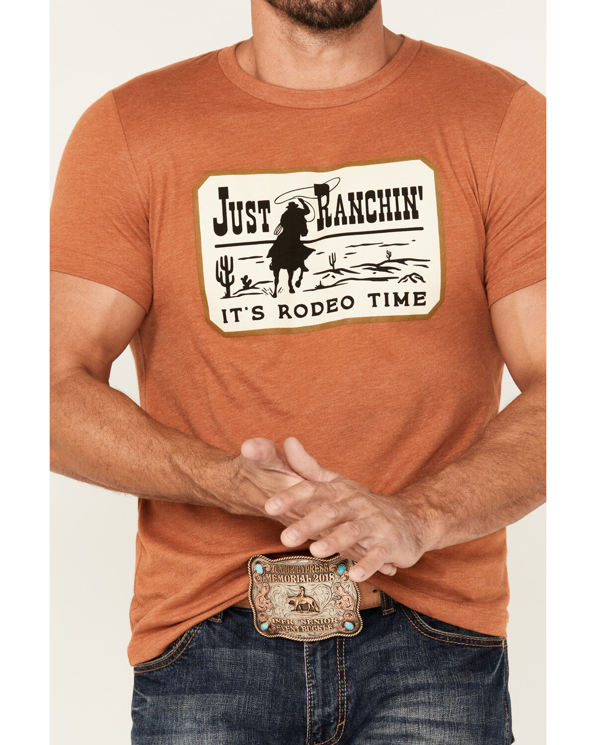 Image #3 - Rodeo Time Men's Just Ranchin' Short Sleeve Graphic T-Shirt, Rust Copper, hi-res