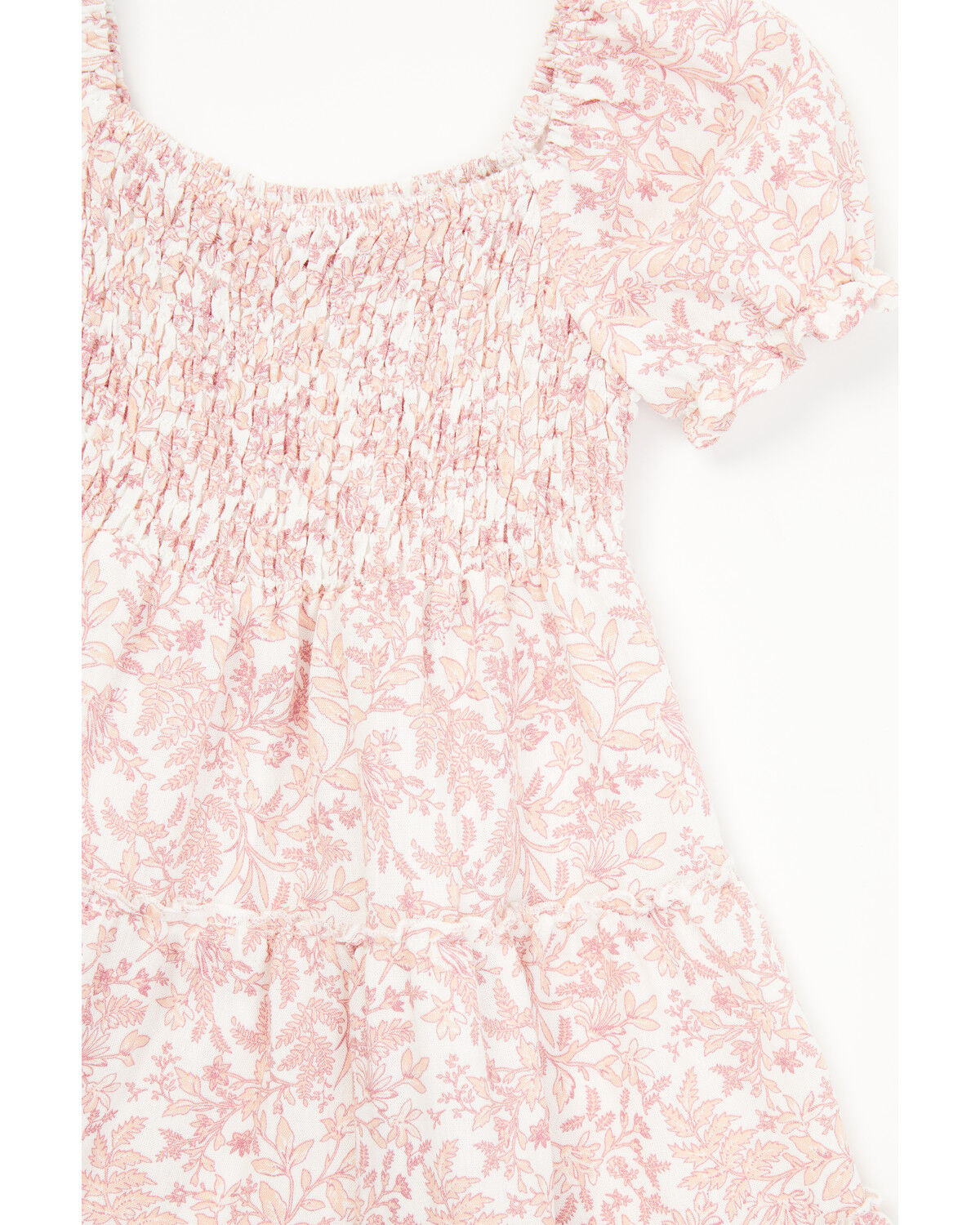 Image #2 - Yura Toddler Girls' Floral Print Short Puff Sleeve Dress, Pink, hi-res