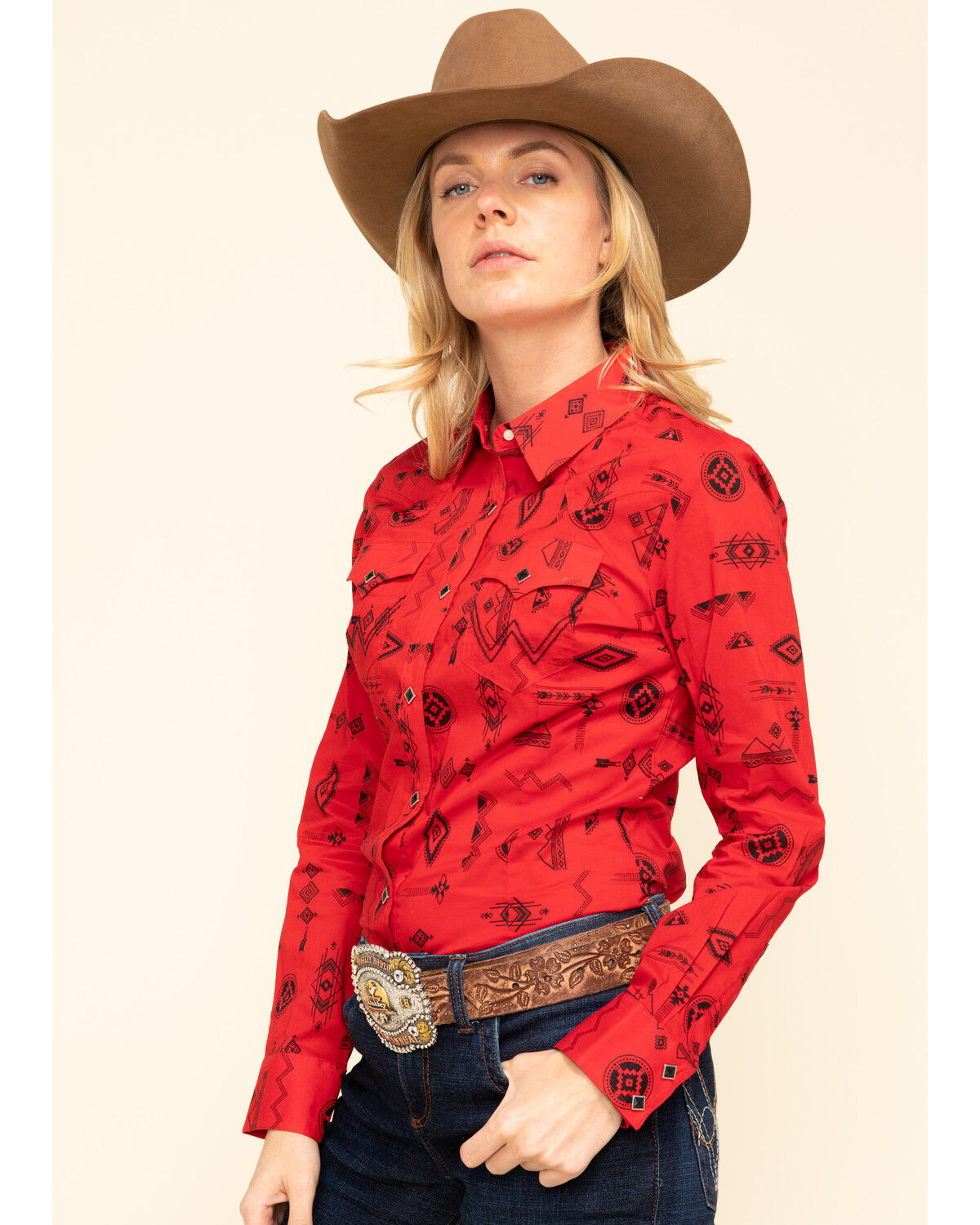 womens red western shirt