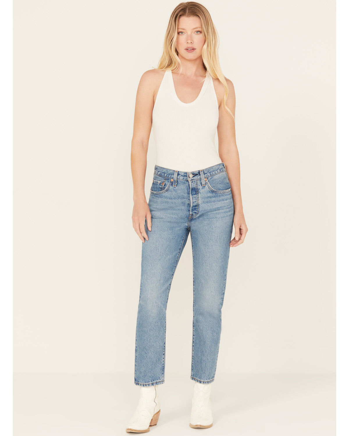 Image #1 - Levi's Women's Medium Wash High Rise Oxnard Athens Pushed 501 Cropped Jeans, Medium Wash, hi-res