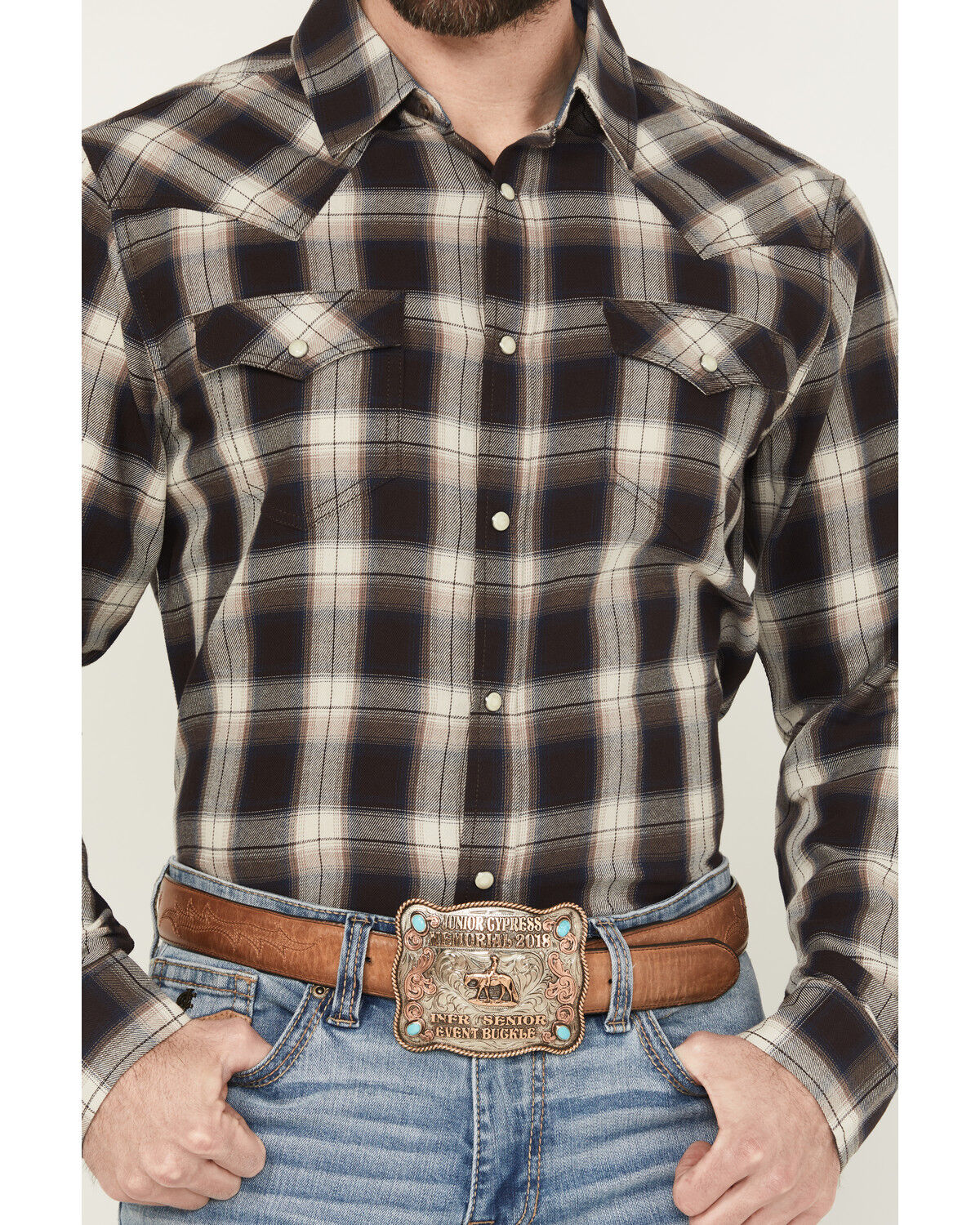 Image #3 - Cody James Men's Cowboy Code Plaid Print Long Sleeve Snap Western Shirt, Brown, hi-res