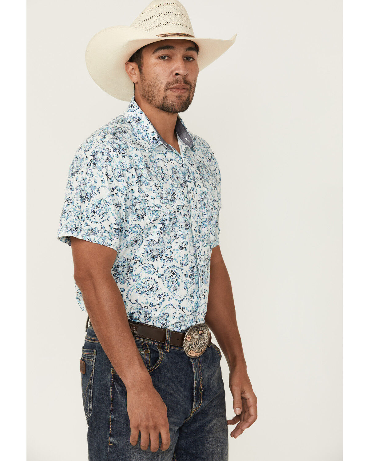 Image #2 - Cody James Men's Frontier Threads Floral Paisley Print Short Sleeve Snap Western Shirt, White, hi-res