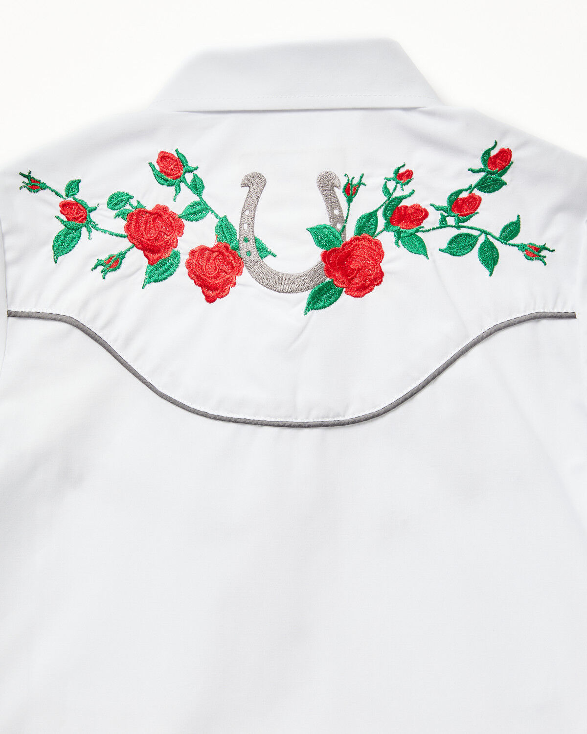 Image #4 - Rodeo Clothing Girls' Rose Horseshoe Embroidered Long Sleeve Pearl Snap Western Shirt, White, hi-res