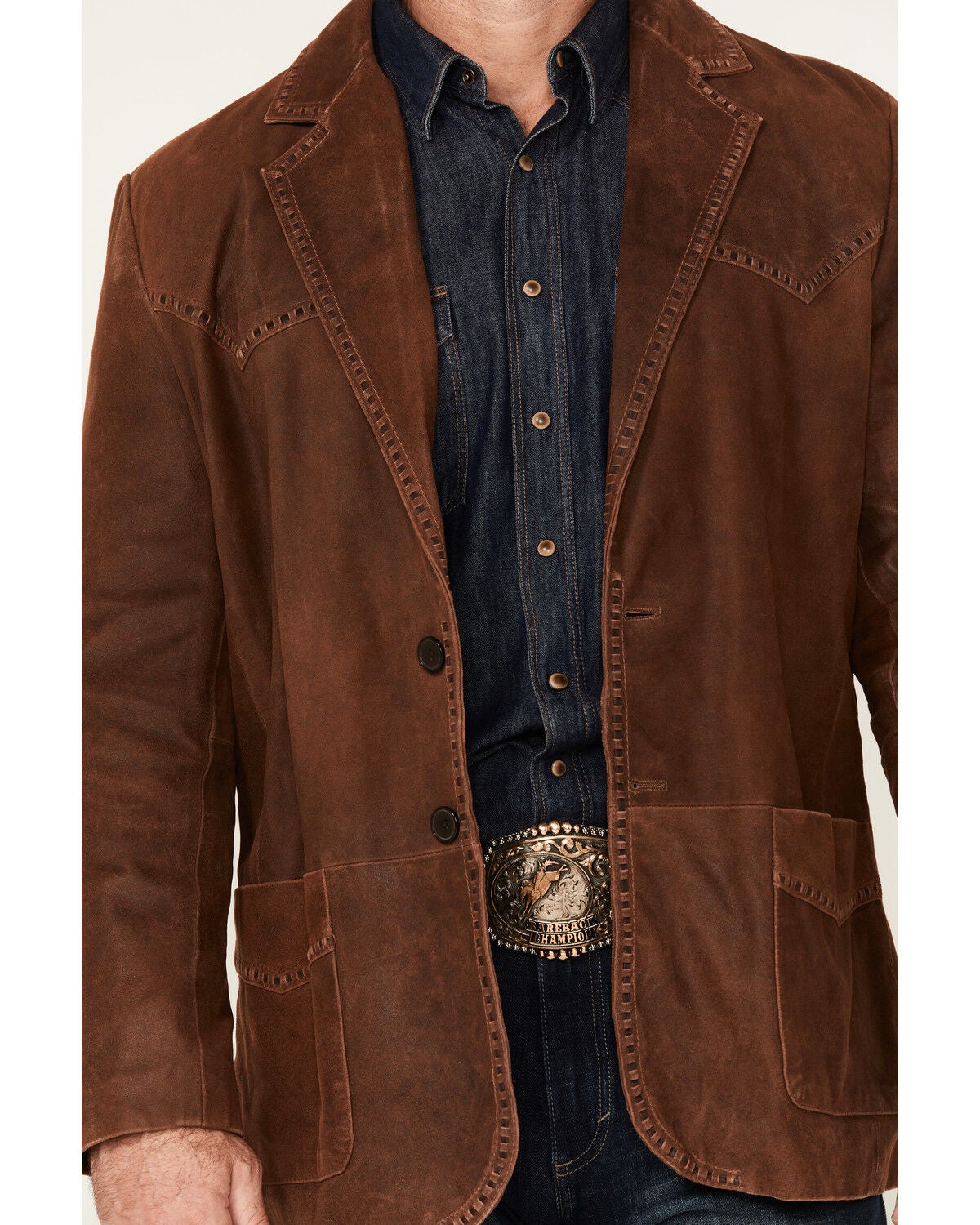 Image #3 - Cripple Creek Men's Leather Stitched Blazer, Brown, hi-res
