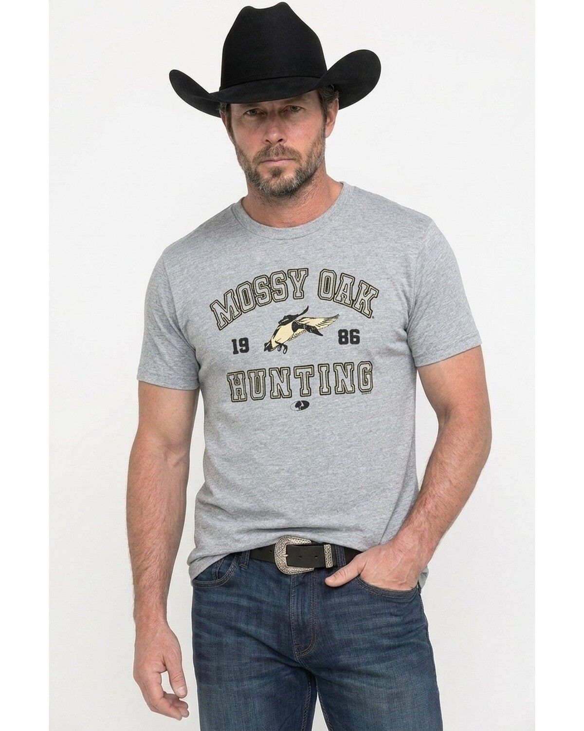 Image #1 - Mossy Oak Men's 1986 Hunting Logo Short Sleeve Graphic T-Shirt, Charcoal, hi-res
