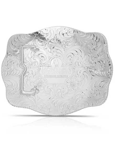 Image #2 - Montana Silversmiths Men's Extra Large Engraved Scalloped Buckle With Fighting Roosters , Silver, hi-res
