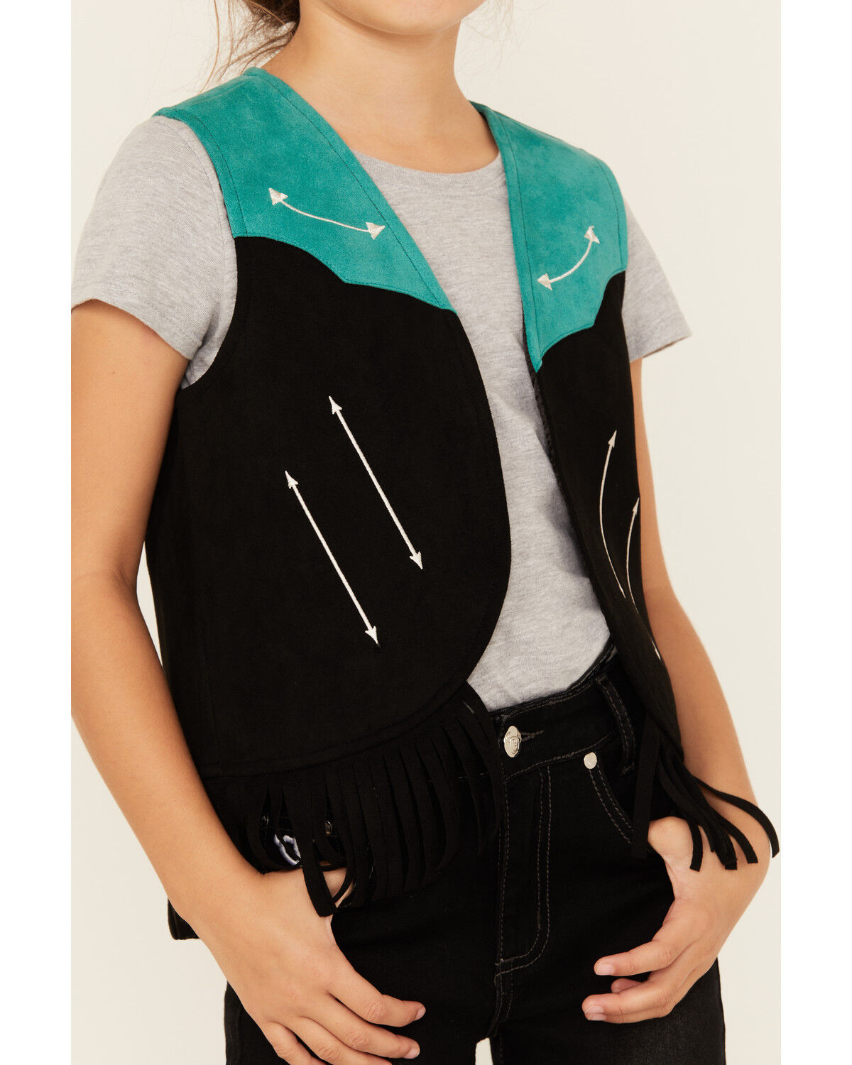 Image #3 - Rock & Roll Denim Girls' Fringe Vest, Turquoise, hi-res