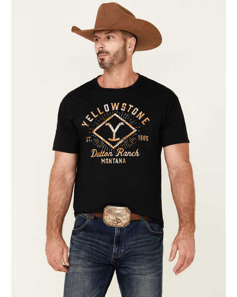 Paramount Network’s Yellowstone Men's Vintage Dutton Ranch Logo Short Sleeve T-Shirt , Black, hi-res