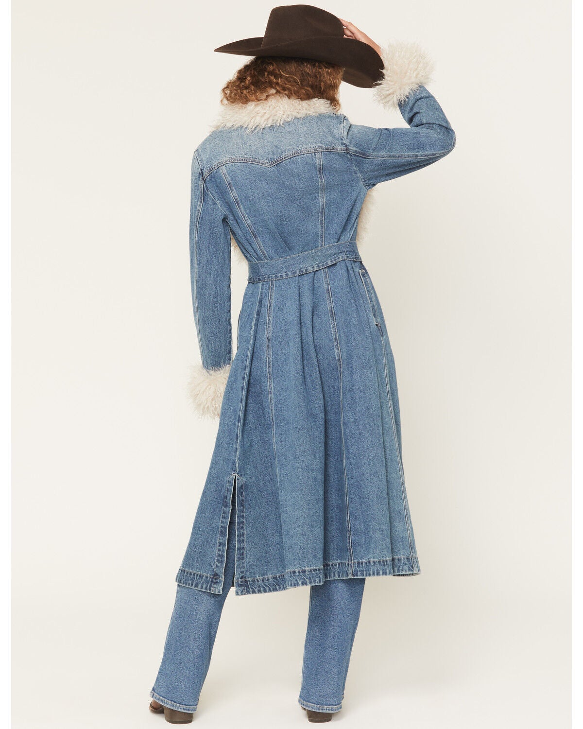 Image #4 - Idyllwind Women's Thistle Long Denim Fur Collar Trench Coat, , hi-res