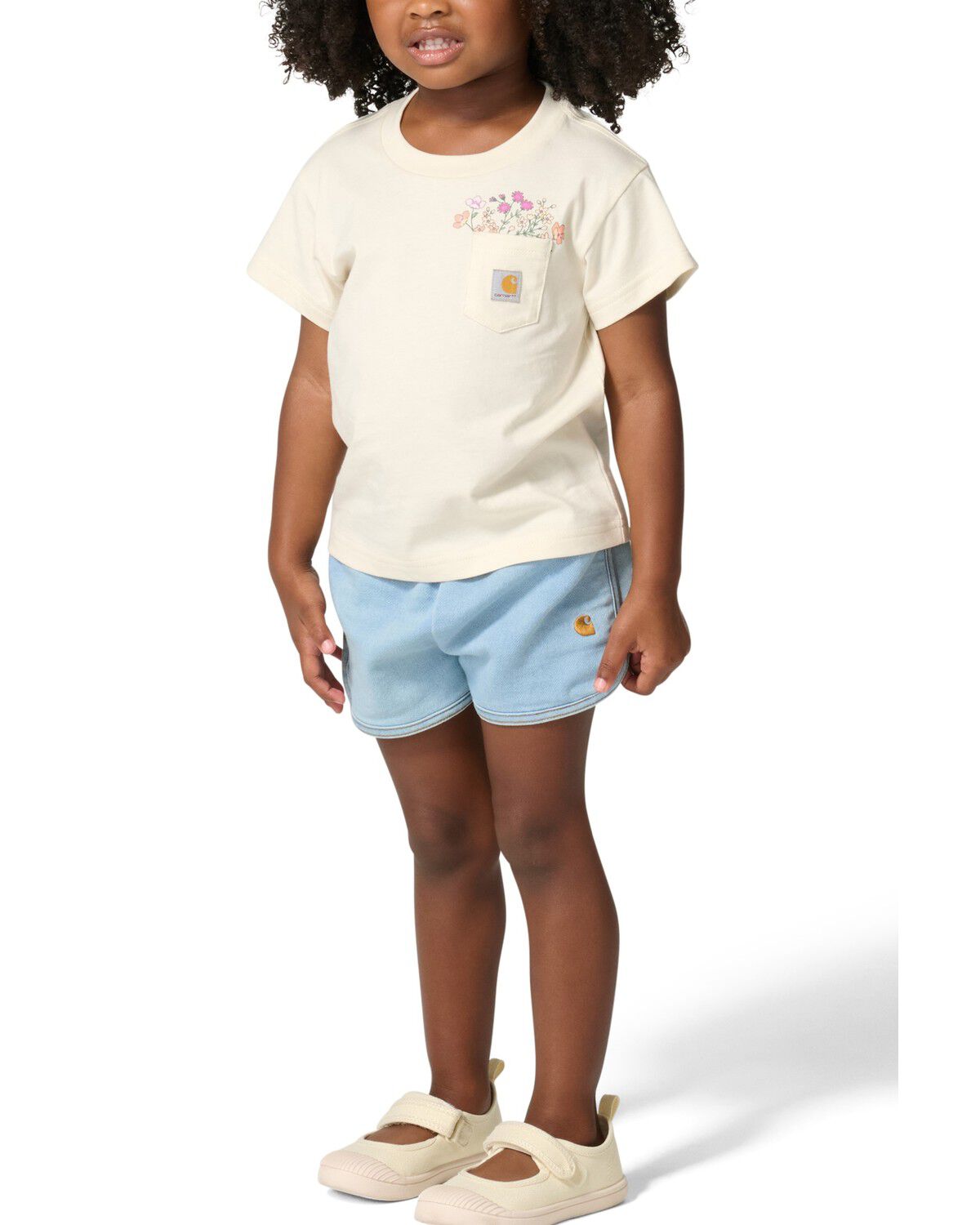 Image #1 - Carhartt Toddler Girls' Flower Pocket Short Sleeve Graphic T-Shirt, Cream, hi-res