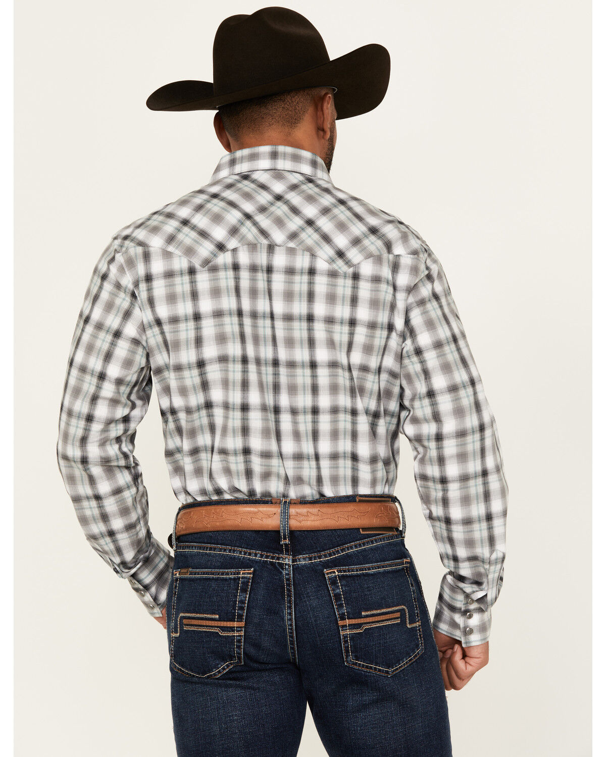 Image #4 - Wrangler Retro Men's Plaid Print Long Sleeve Snap Western Shirt - Tall, Grey, hi-res
