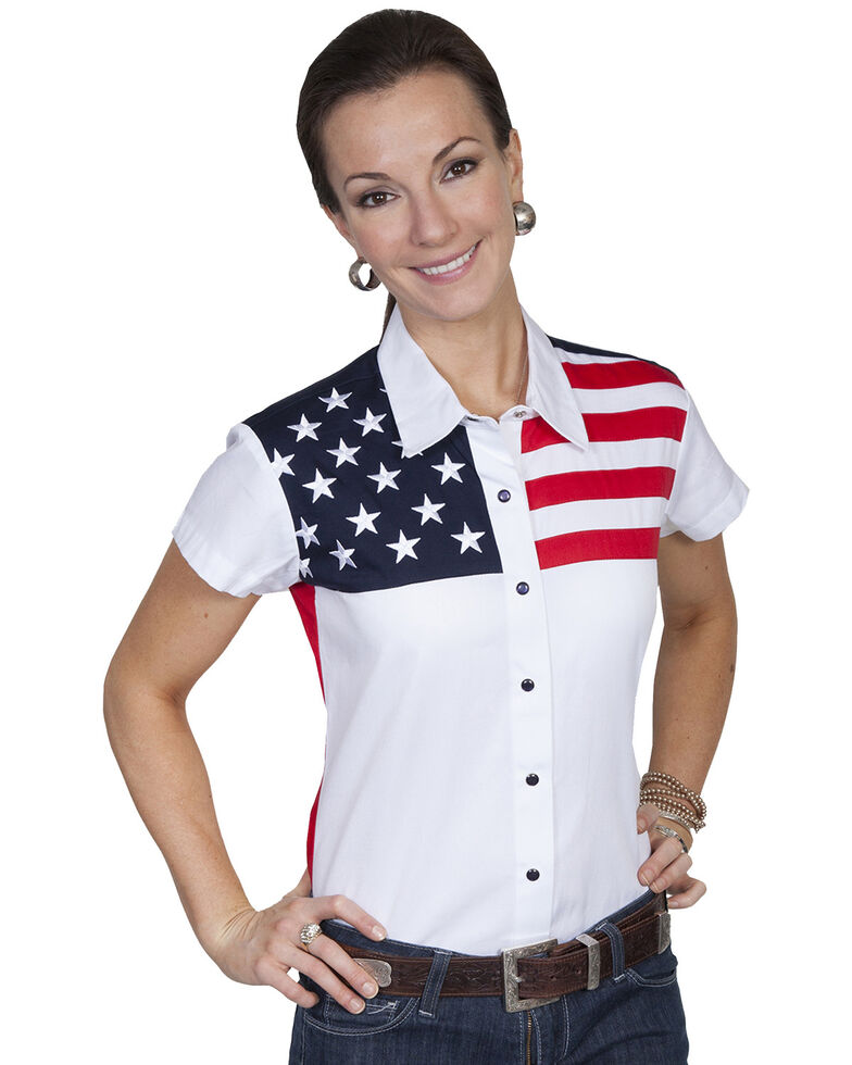 Scully American Flag Print Top, White, hi-res
