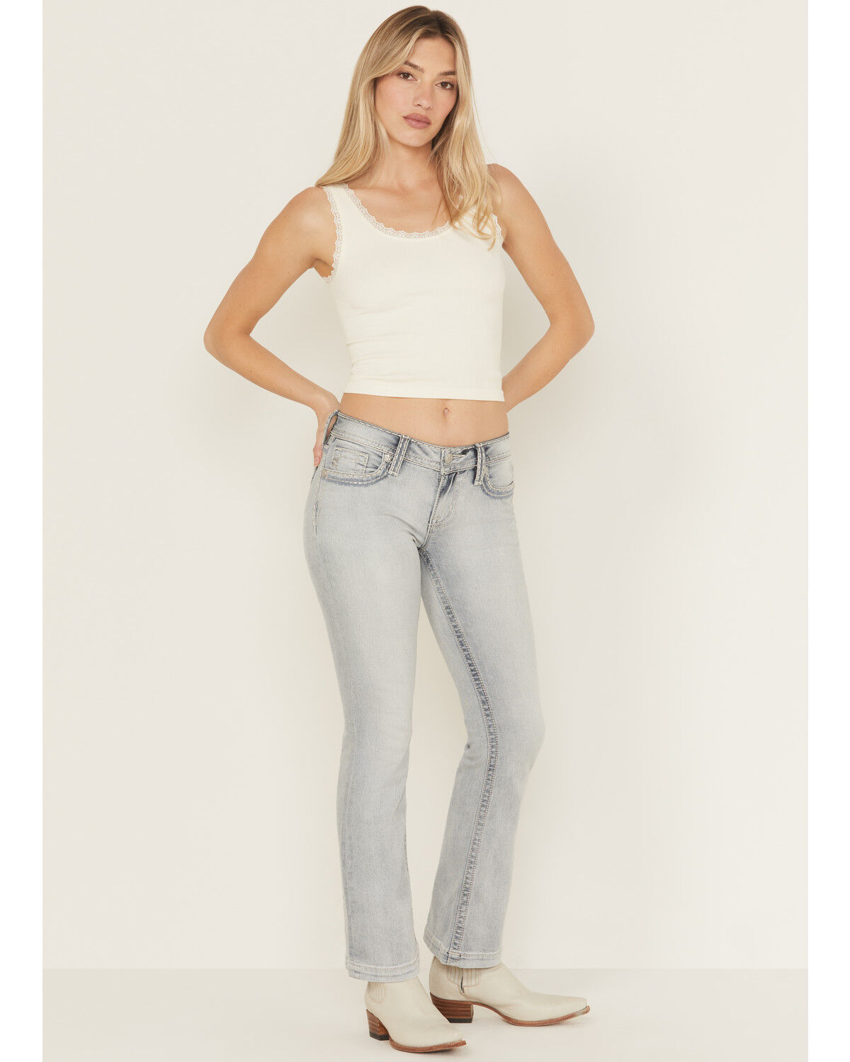 Image #3 - Miss Me Women's Light Wash Mid Rise Bootcut Stretch Denim Jeans, Light Wash, hi-res