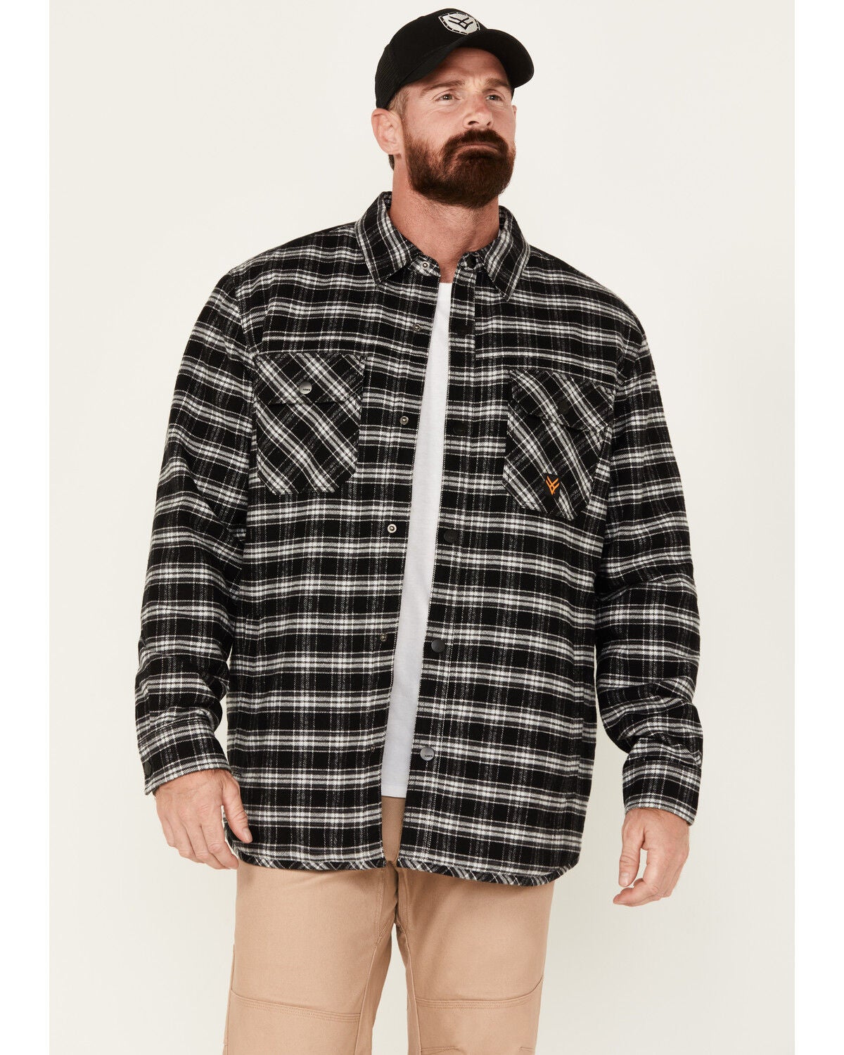Hawx Men's Sherpa Lined Plaid Print Snap Flannel Work Jacket, Black, hi-res