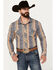 Image #1 - Rock & Roll Denim Men's Serape Striped Print Long Sleeve Stretch Pearl Snap Western Shirt, Grey, hi-res