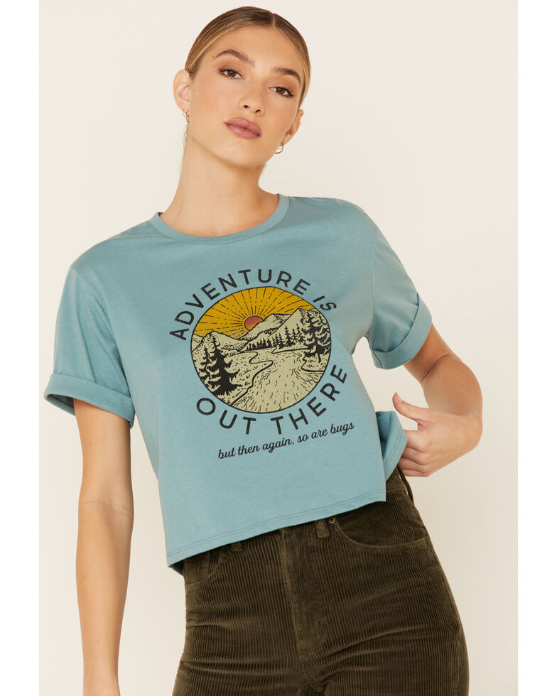 Cut & Paste Women's Sage Adventure Is Out There Graphic Cropped Tee , Sage, hi-res