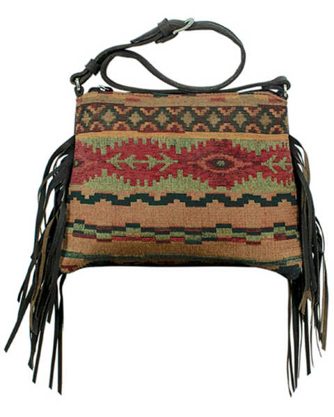 Image #1 - American West Women's Southwestern Tapestry Fringe Shoulder Bag, Red, hi-res