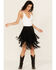 Image #1 - Idyllwind Women's Tina Asymmetrical Faux Suede Fringe Mini Skirt, Black, hi-res