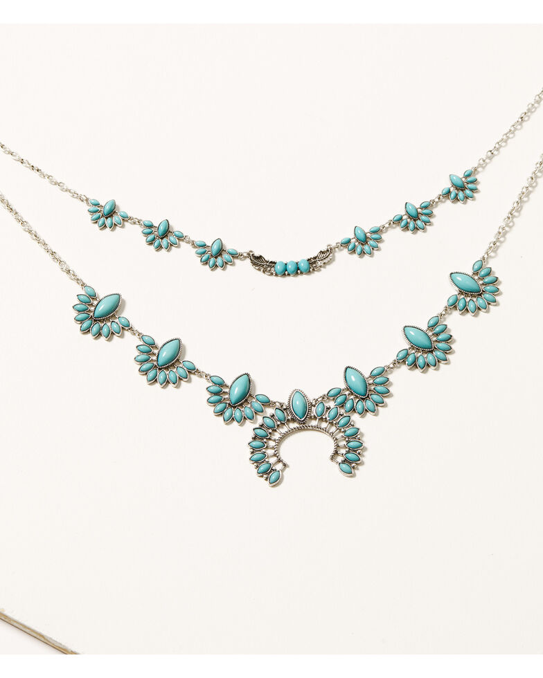 Shyanne Women's Cactus Rose Turquoise Layered Crescent Stone Necklace , Rust Copper, hi-res