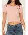Image #3 - Fornia Women's Solid Lettuce Edge Short Sleeve Tee, Pink, hi-res