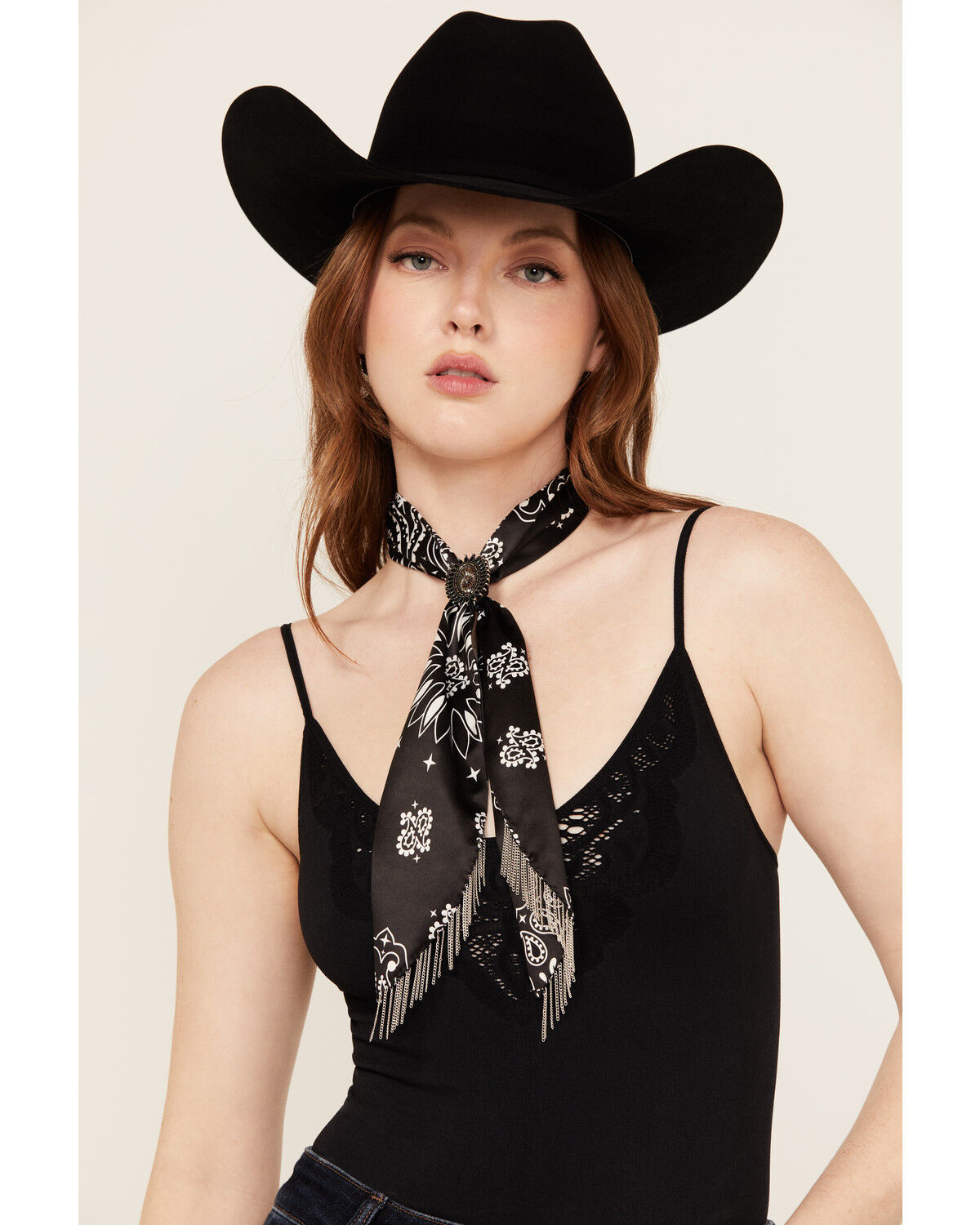 Image #1 - Idyllwind Women's Amelia Antique Silver Chain Fringe Bandana Necklace, Black, hi-res