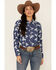 Cruel Girl Women's Denim All-Over Bronco Print Long Sleeve Western Core Shirt , Blue, hi-res