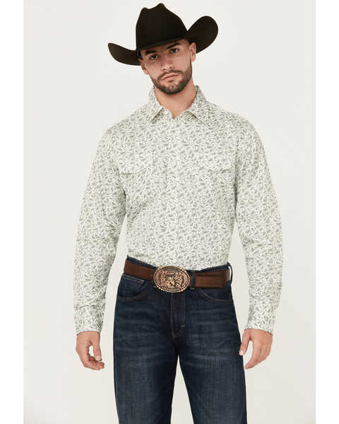 Image #1 - Wrangler Retro Men's Premium Paisley Print Long Sleeve Button-Down Western Shirt, White, hi-res