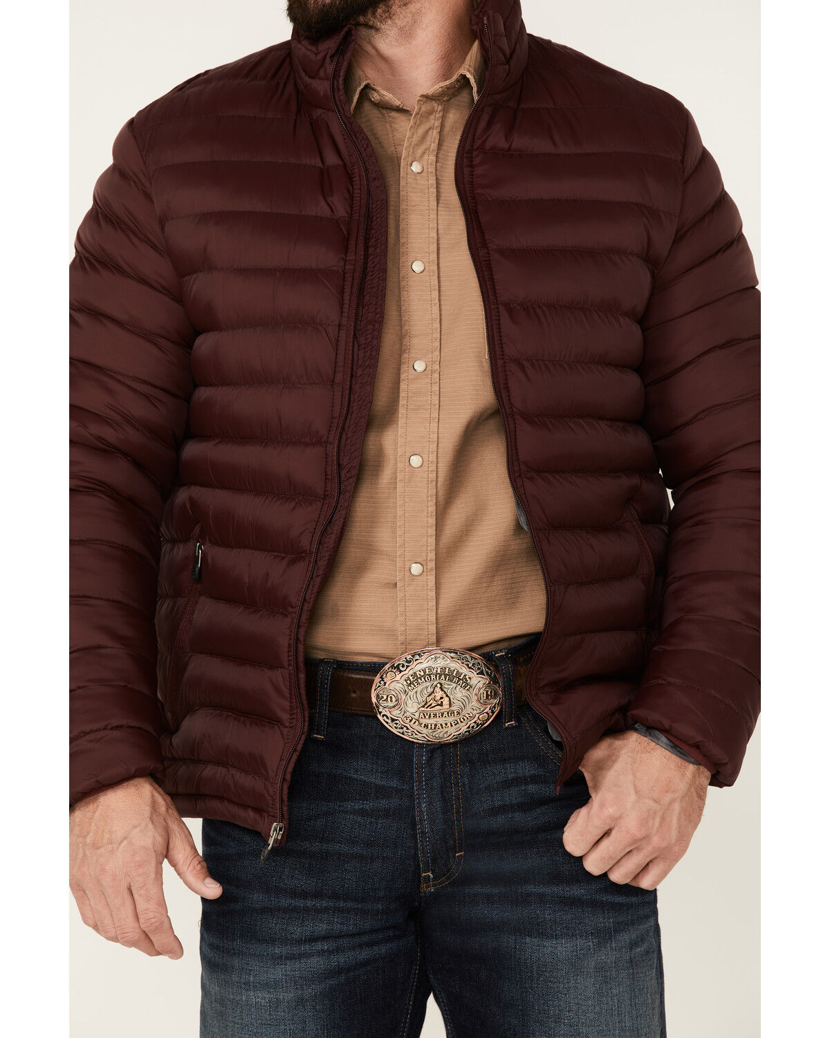 Image #3 - Rodeo Clothing Men's Burgundy & Gray Quilted Zip-Front Puffer Jacket , , hi-res