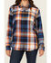Image #3 - Shyanne Women's Plaid Print Ladder Lace Trim Long Sleeve Button-Down Flannel Shirt, Navy, hi-res