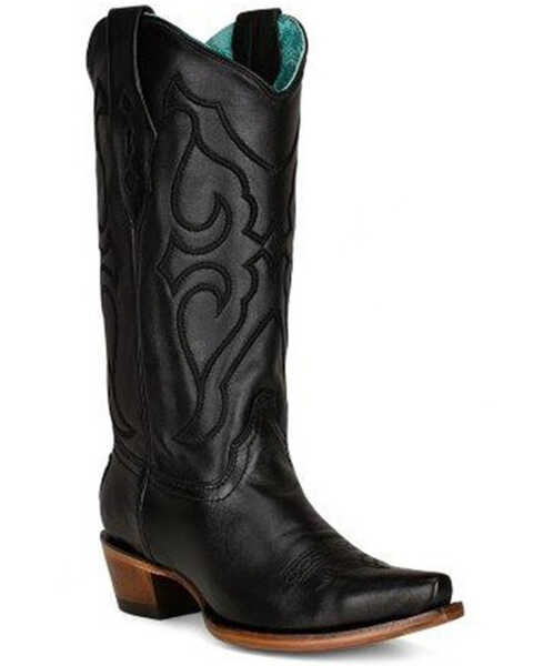 Corral Women's Matching Stitch Pattern & Inlay Western Boots - Snip Toe, Black, hi-res