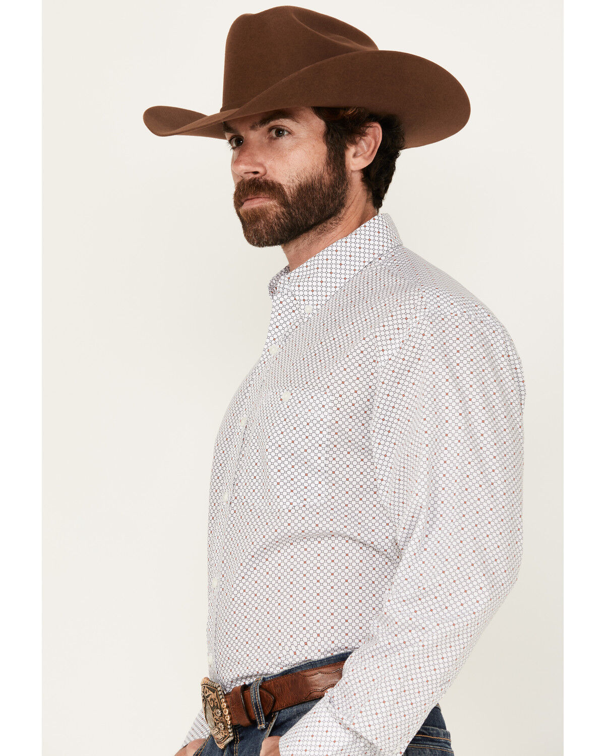 Image #2 - Wrangler Men's Geo Print Long Sleeve Button-Down Stretch Western Shirt, White, hi-res
