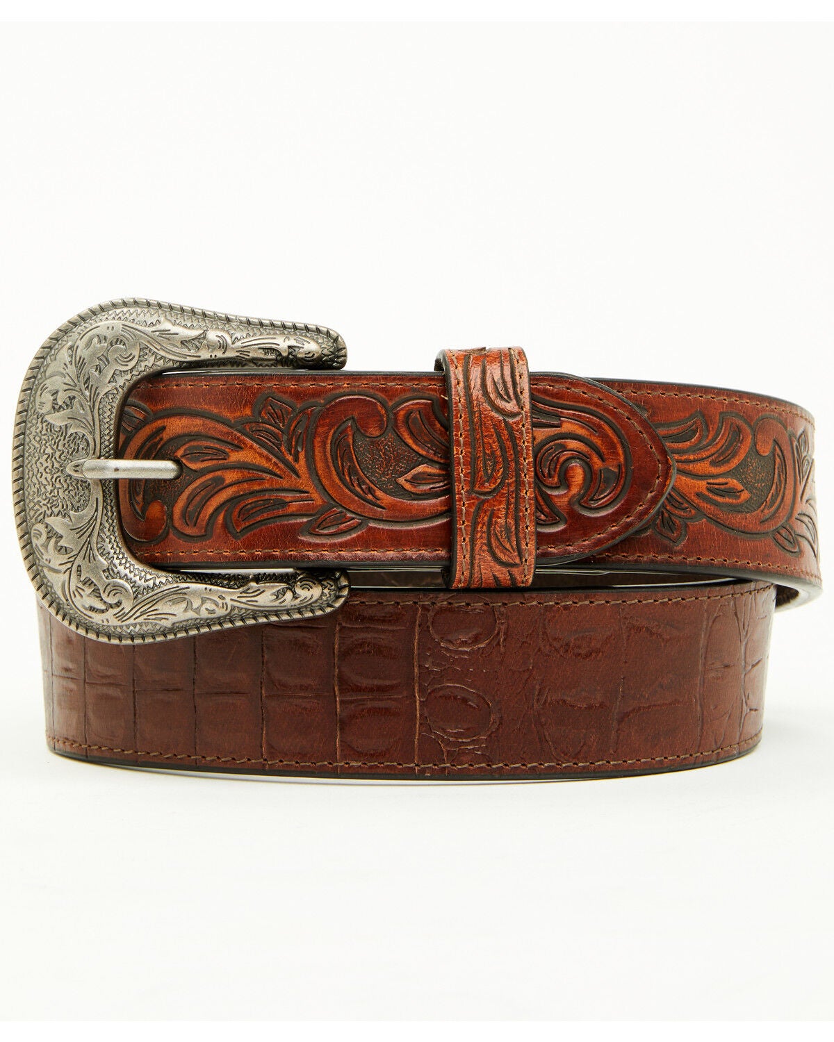 Cody James Men's Alligator Print Leather Belt, Brown, hi-res