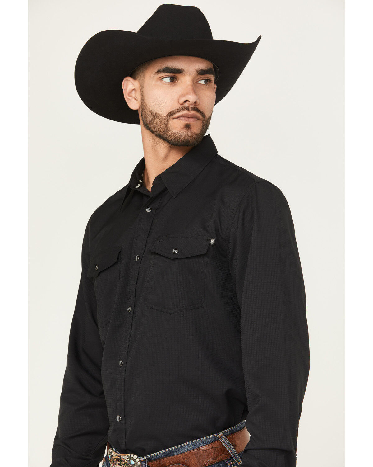 Image #2 - RANK 45® Men's Remming Solid Long Sleeve Snap Performance Western Shirt, Black, hi-res