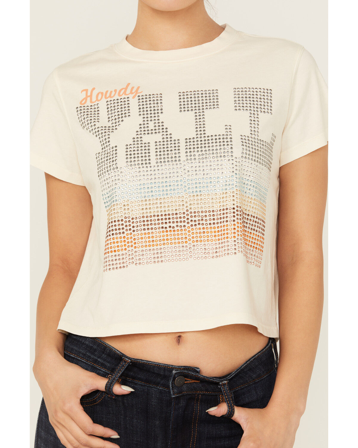 Image #3 - Idyllwind Women's Y'all Embellished Short Sleeve Cropped Graphic Tee, Ivory, hi-res