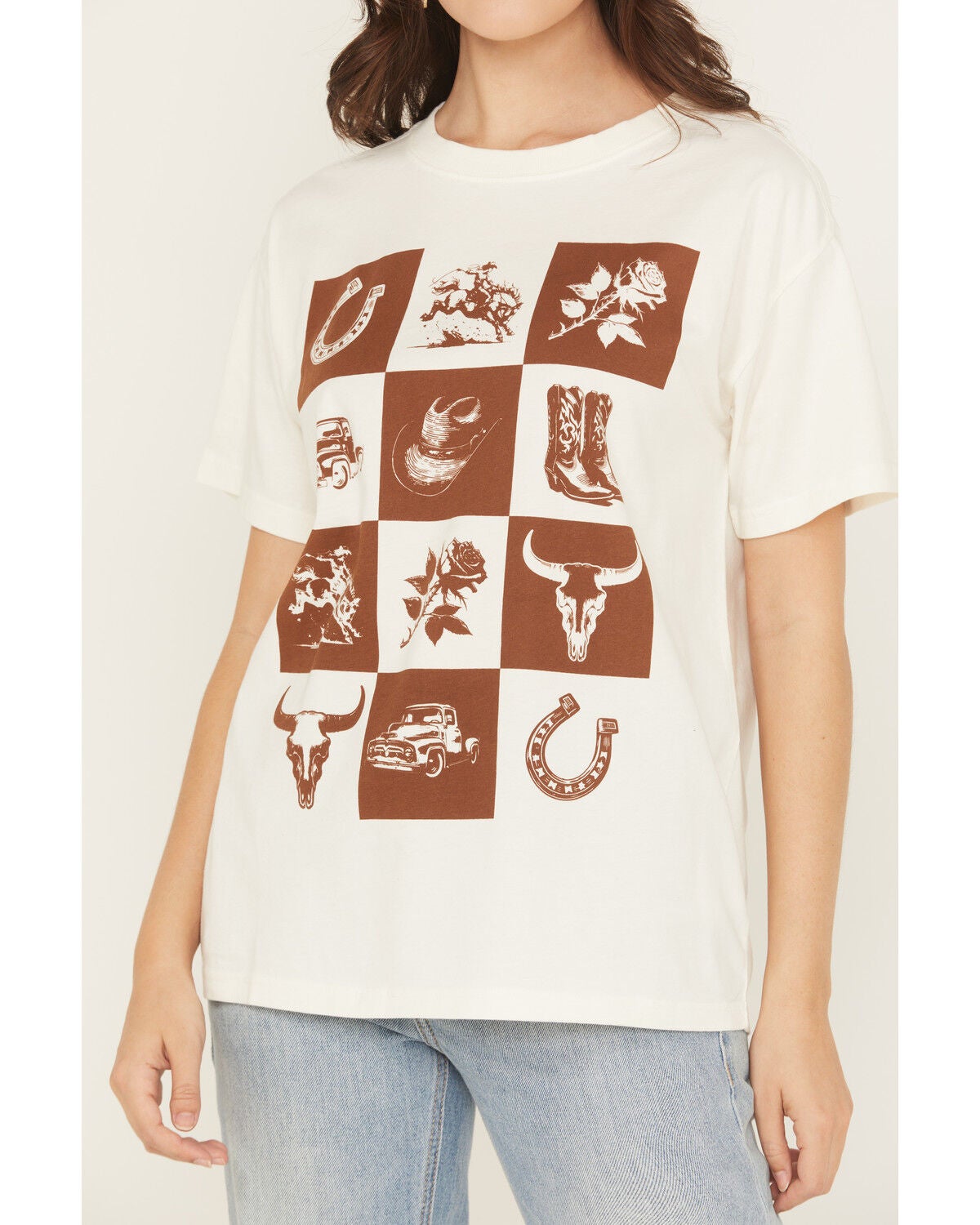 Image #3 - Shyanne Women's Western Checkerboard Short Sleeve Graphic Tee, Ivory, hi-res