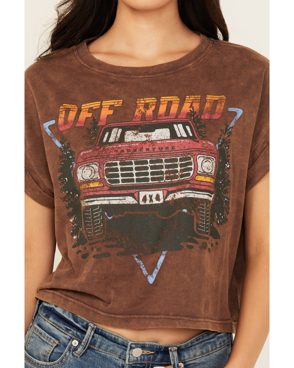Image #3 - Cleo + Wolf Women's Off Rolled Sleeve Cropped Graphic Tee, Brown, hi-res