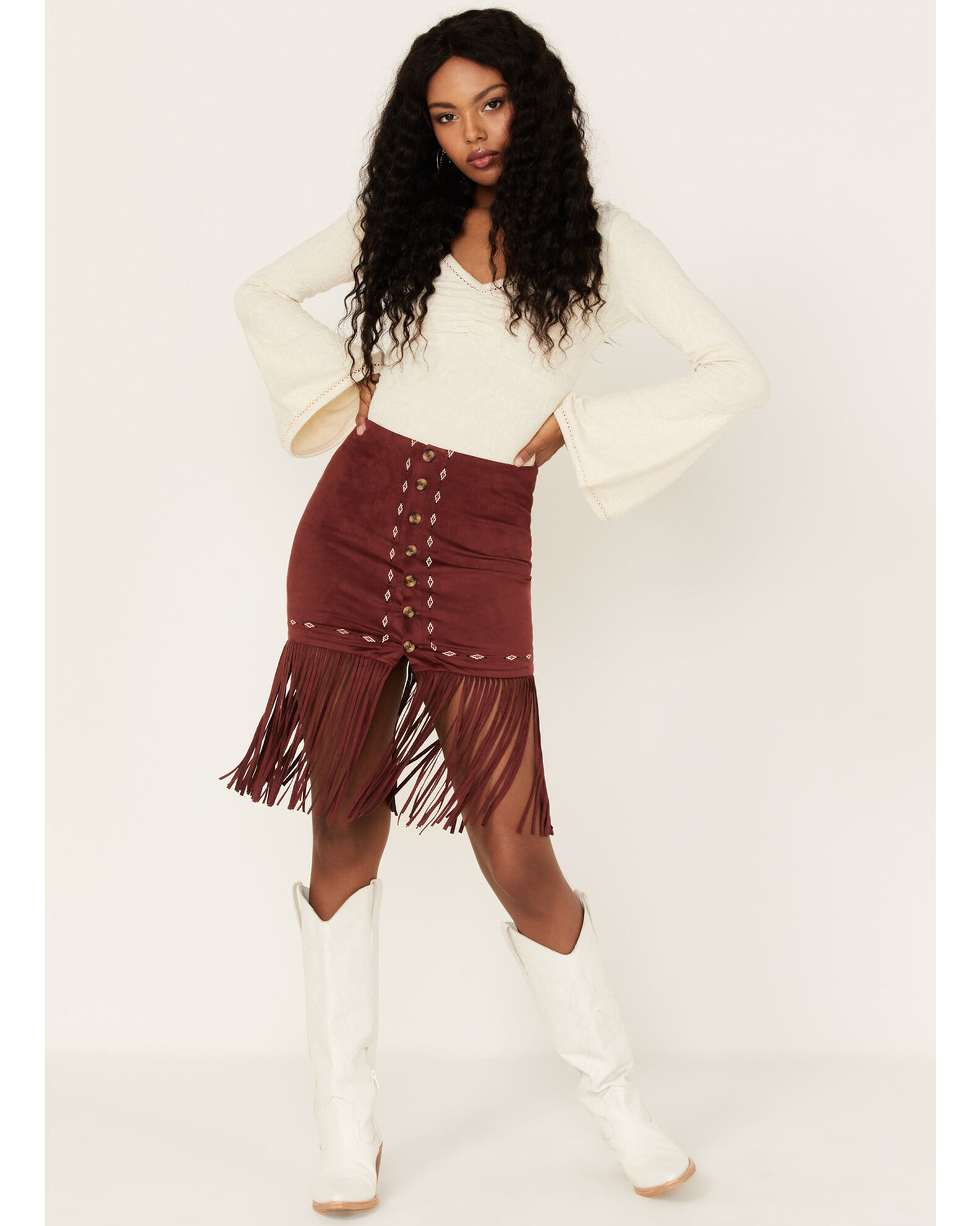 Image #2 - Shyanne Women's Deep V-Neck Bell Sleeve Crop Top, Cream, hi-res